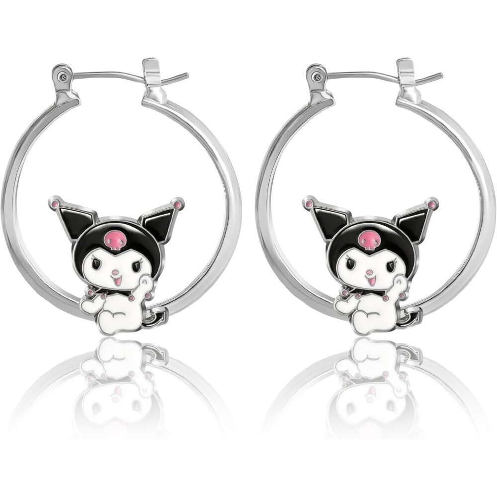 Sanrio Women’s Hoop Earrings Enamel Kuromi Classic Silver Gift
